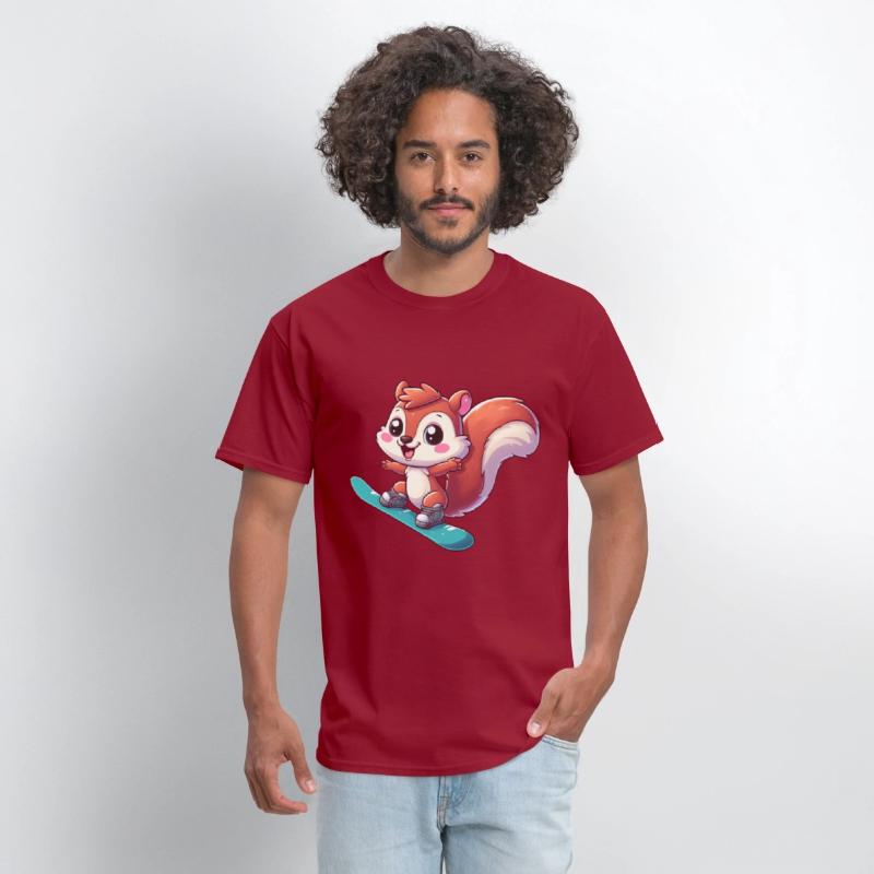 Cute Squirrel, Comic Snowboarder, Winter Vacation