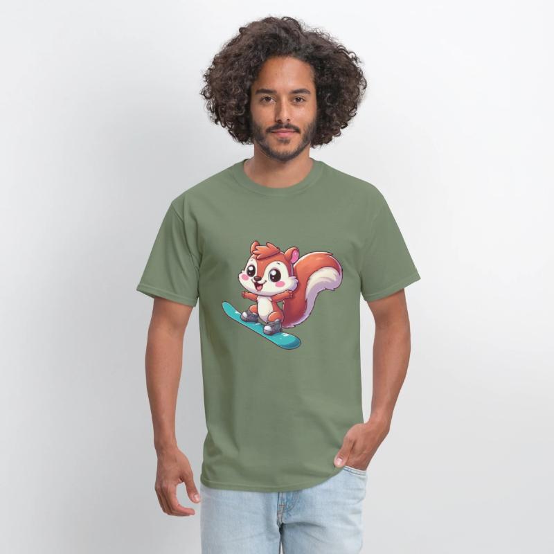 Cute Squirrel, Comic Snowboarder, Winter Vacation