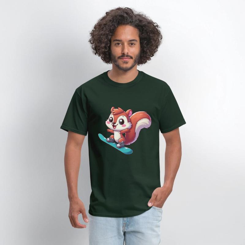 Cute Squirrel, Comic Snowboarder, Winter Vacation