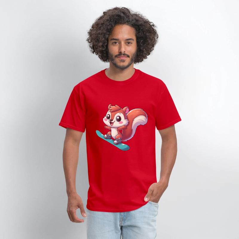 Cute Squirrel, Comic Snowboarder, Winter Vacation