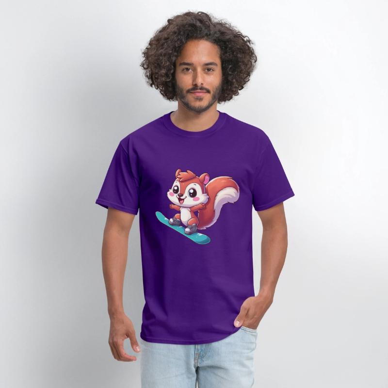 Cute Squirrel, Comic Snowboarder, Winter Vacation