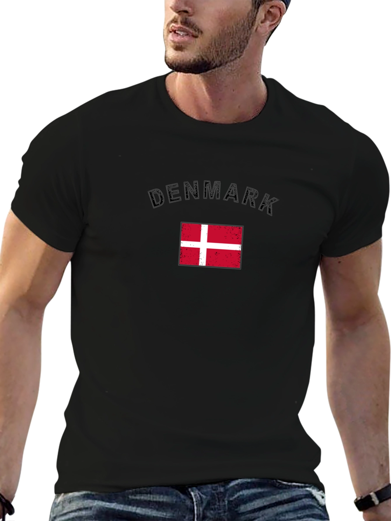 Denmark Flag T-Shirt - Black Crew Neck Tee