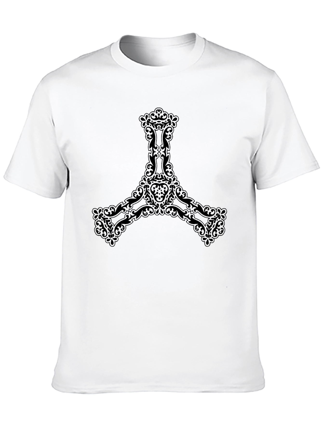 Mens Black T-Shirt with Ornate Trefoil Design
