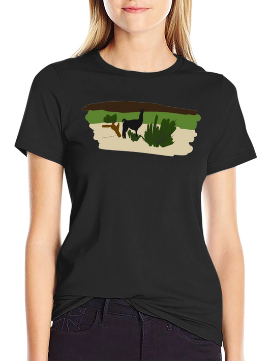 Llama Graphic Print Black T-Shirt
