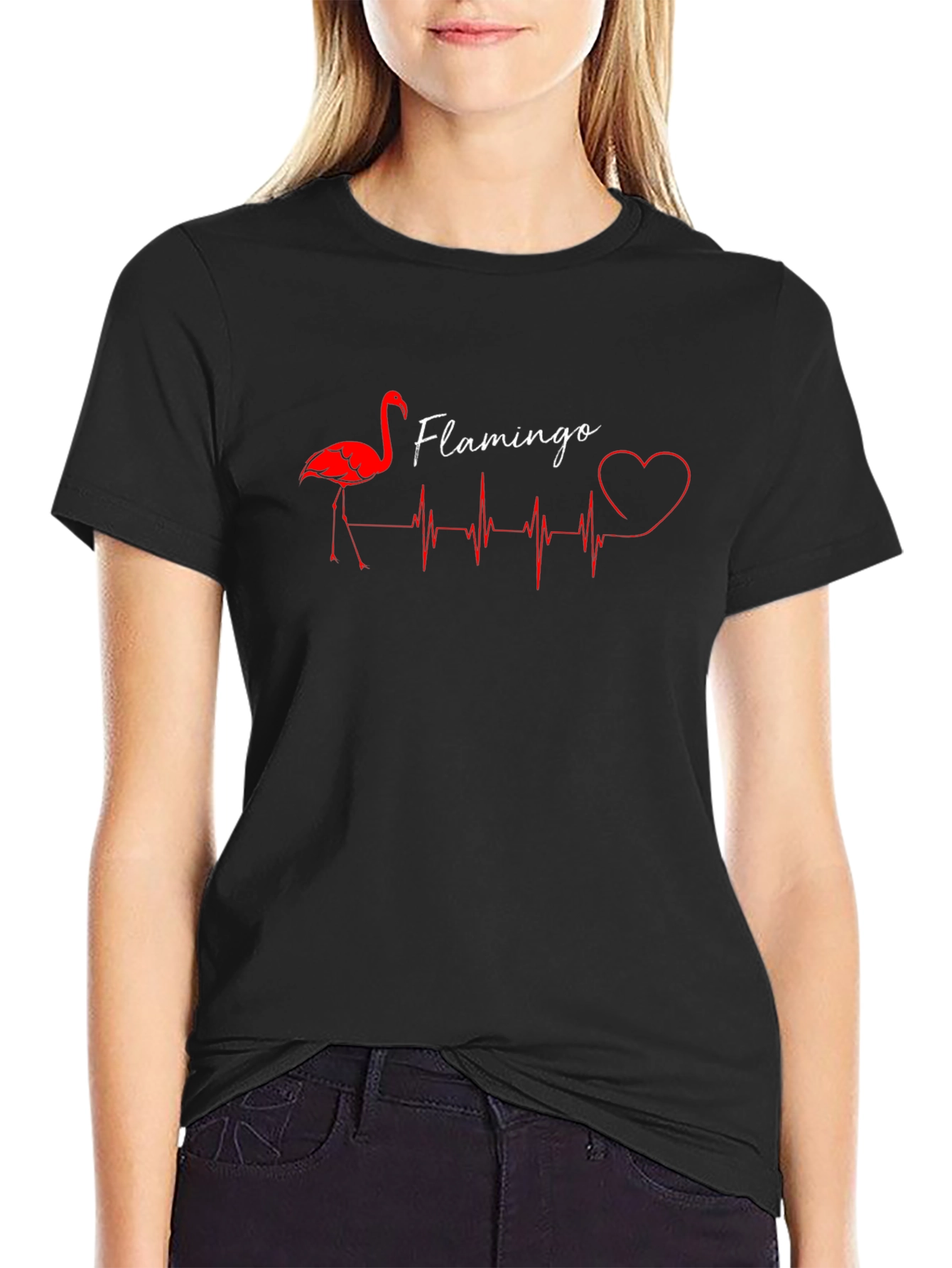 Flamingo Heartbeat Graphic Tee - Stylish Unisex T-Shirt