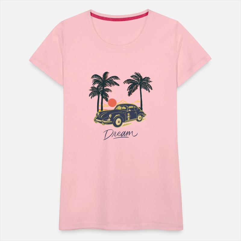 Dark Blue and Brown Beach Illustrative Vintage Car