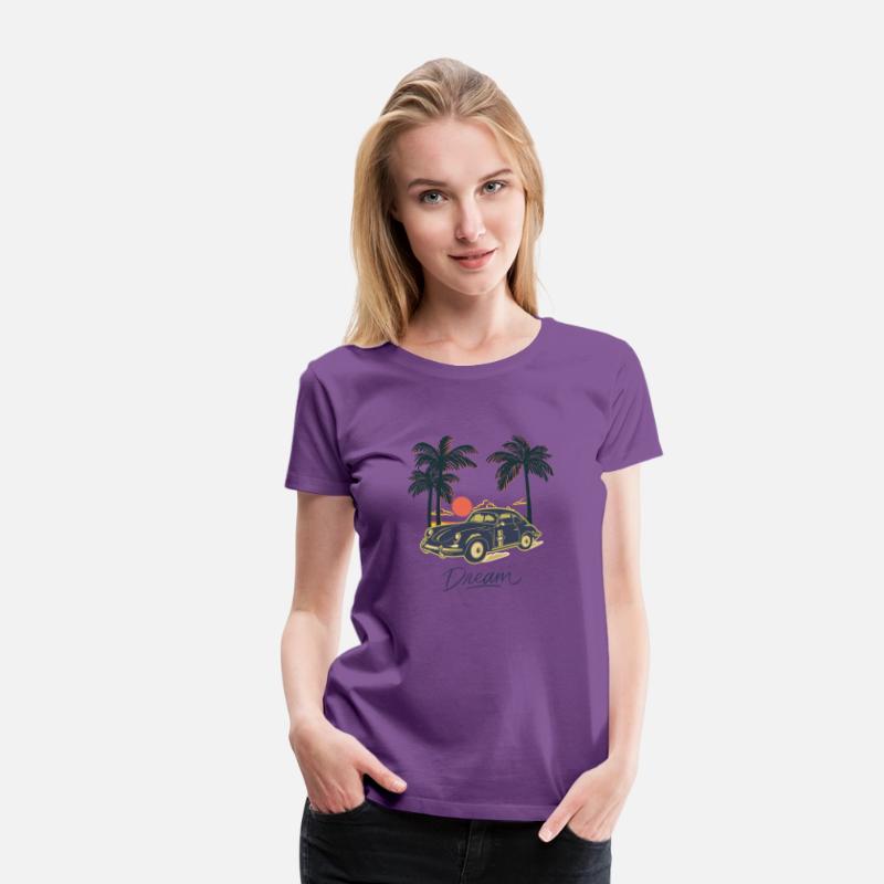 Dark Blue and Brown Beach Illustrative Vintage Car
