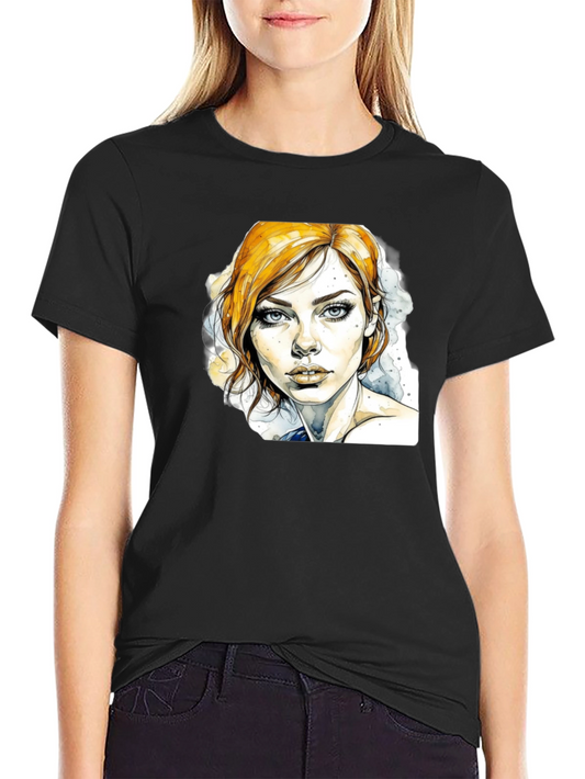 Watercolor Woman Graphic Black T-Shirt