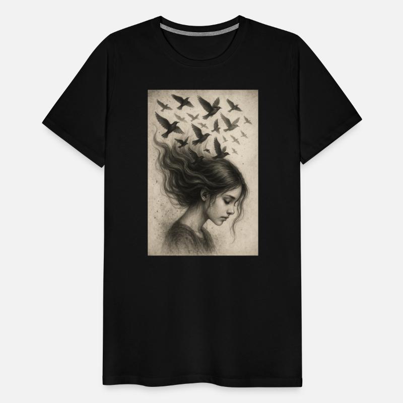 dreaming – woman with birds & flowing hair