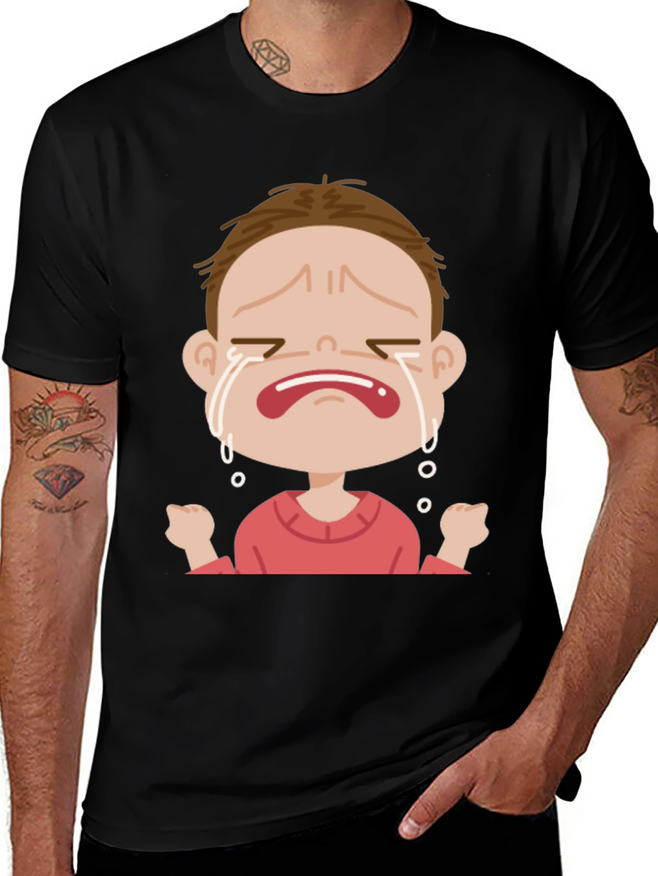 Crying Cartoon Character Graphic T-Shirt