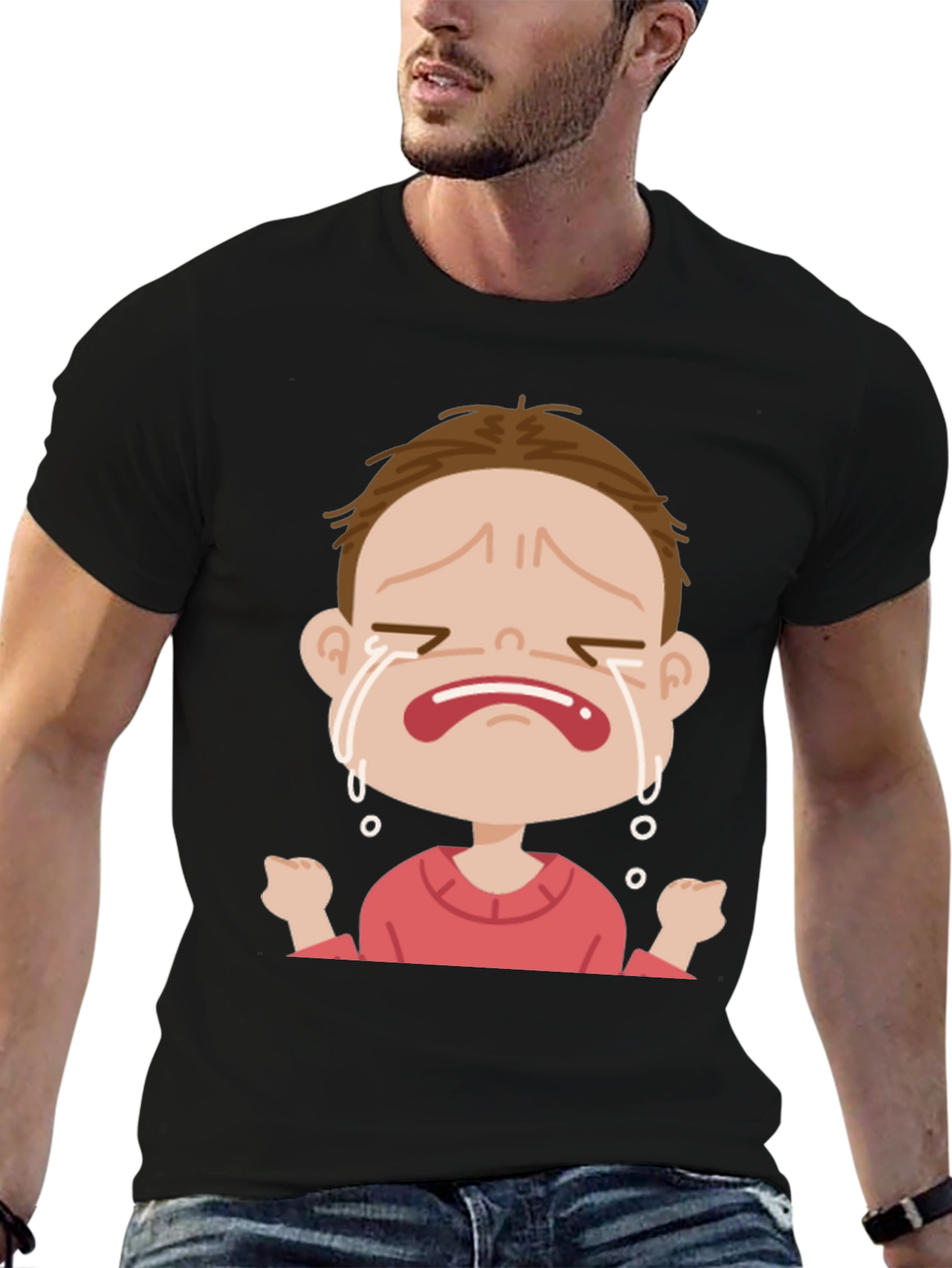 Crying Cartoon Character Graphic T-Shirt