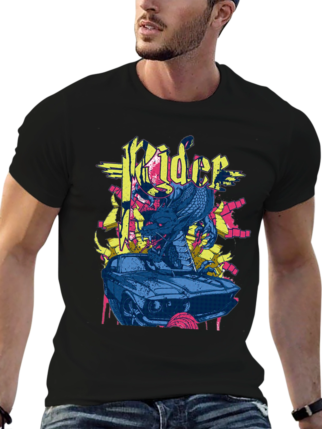 Rider Dragon Graphic Black T-Shirt