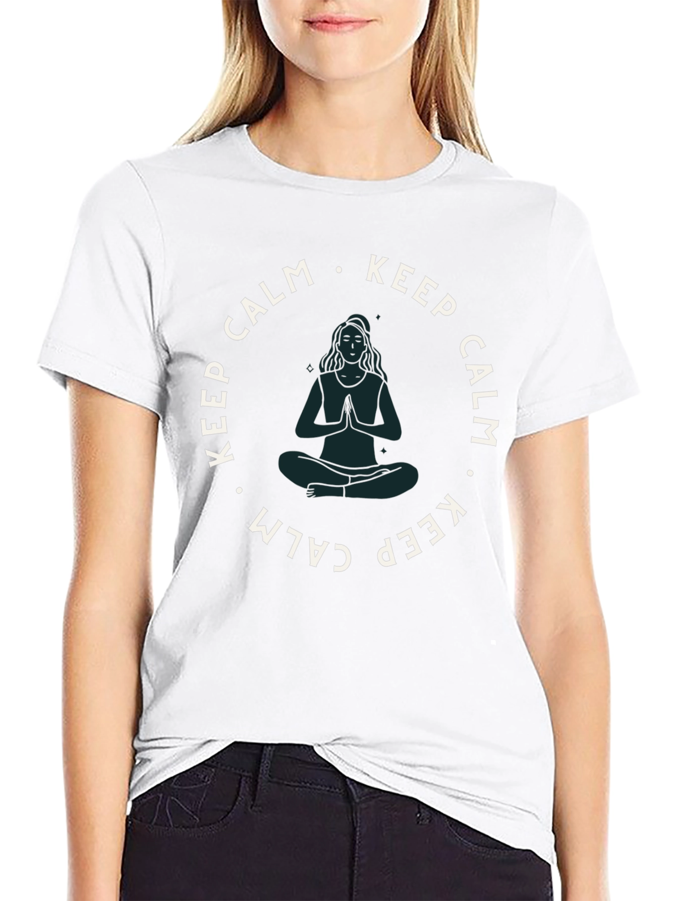 Keep Calm Yoga Tee - Zen Black Cotton T-Shirt