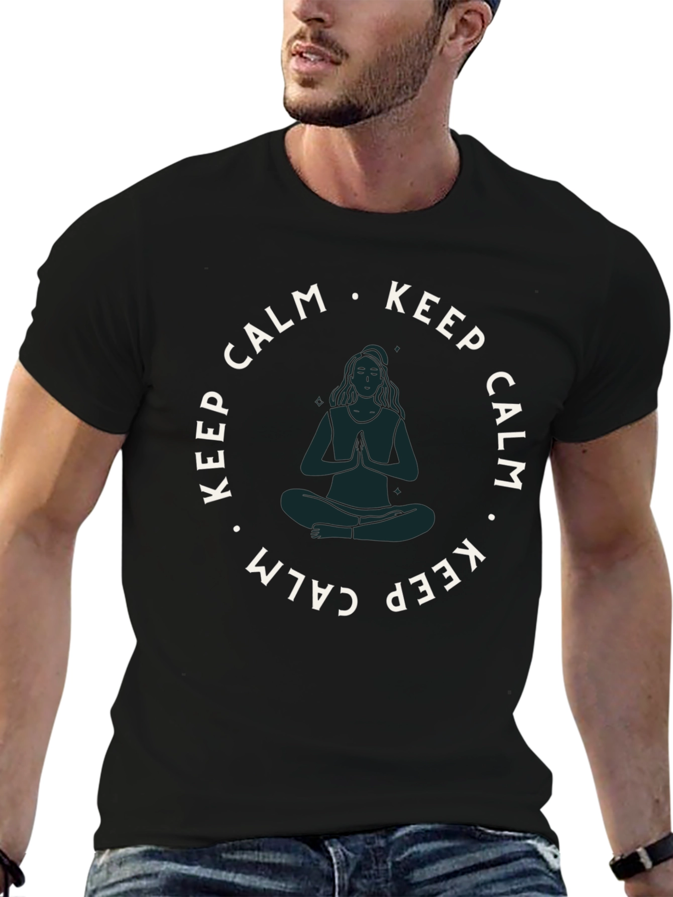 Keep Calm Yoga Tee - Zen Black Cotton T-Shirt