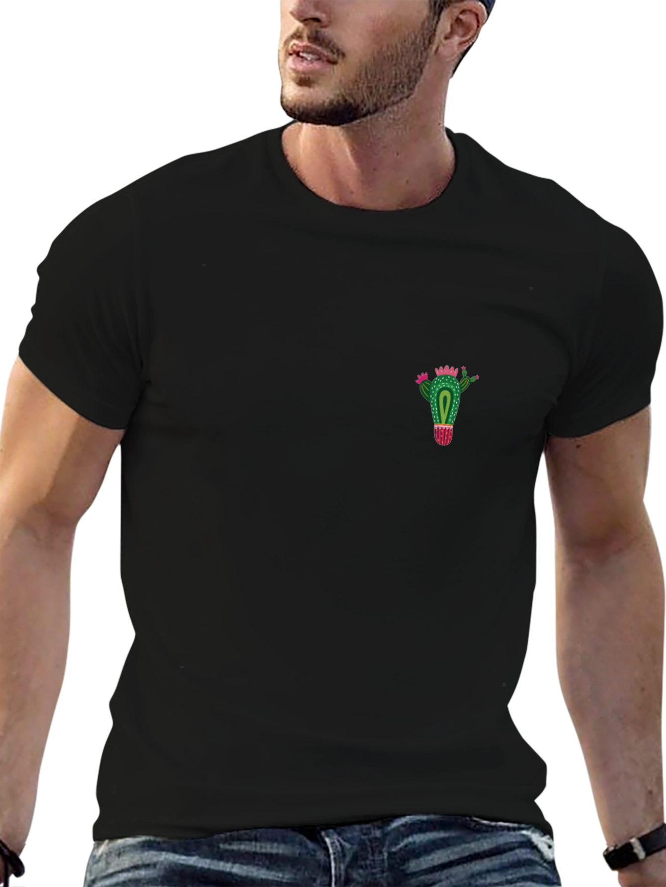 Cactus Graphic Tee - Black Casual Cotton T-Shirt