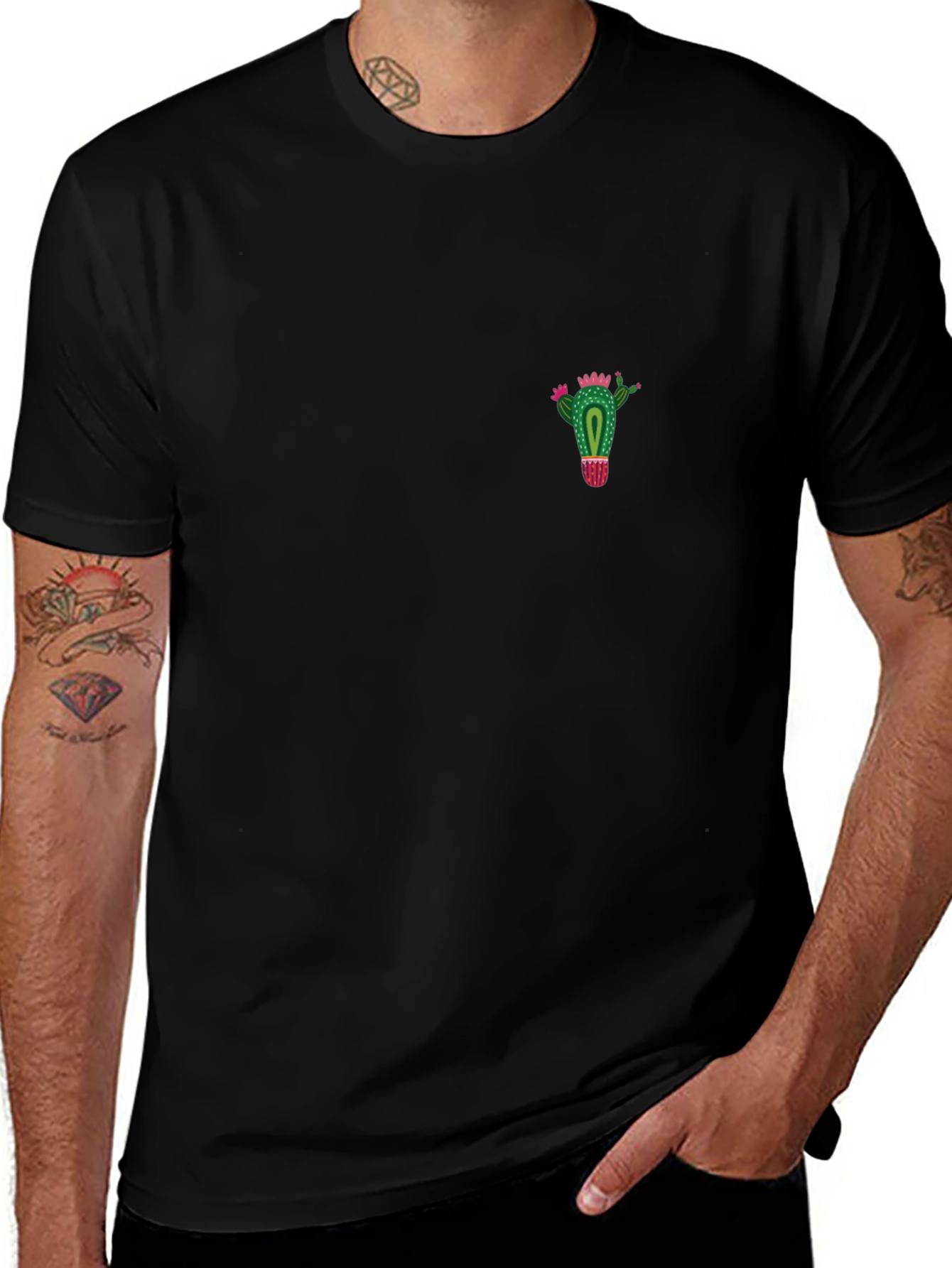 Cactus Graphic Tee - Black Casual Cotton T-Shirt