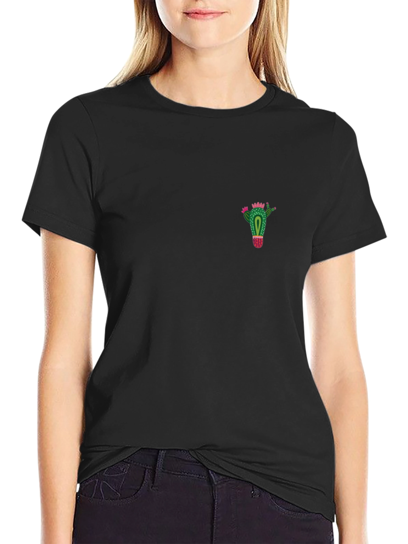 Cactus Graphic Tee - Black Casual Cotton T-Shirt