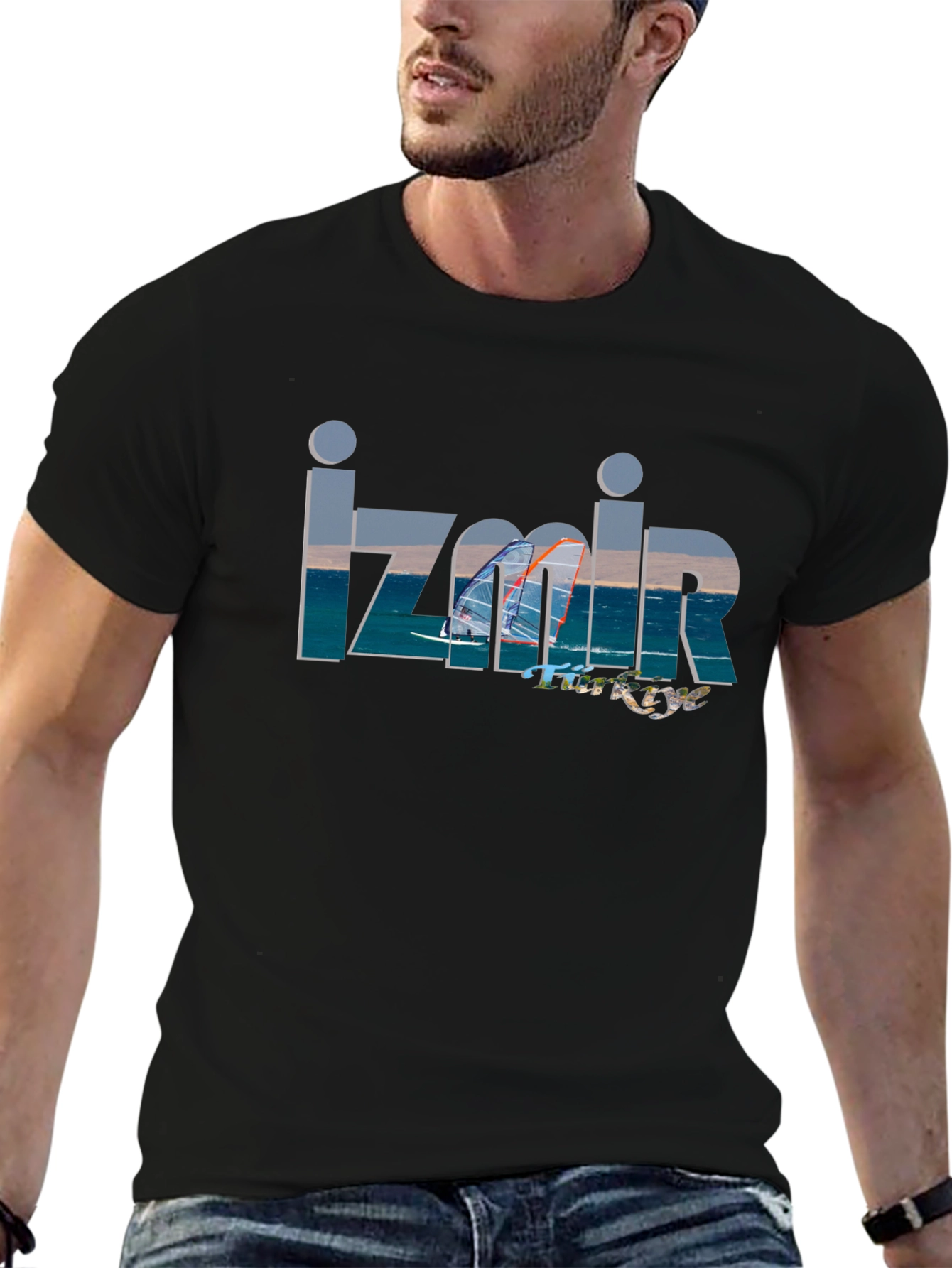 Izmir Turkey T-Shirt - Black Tee with Sailing Design