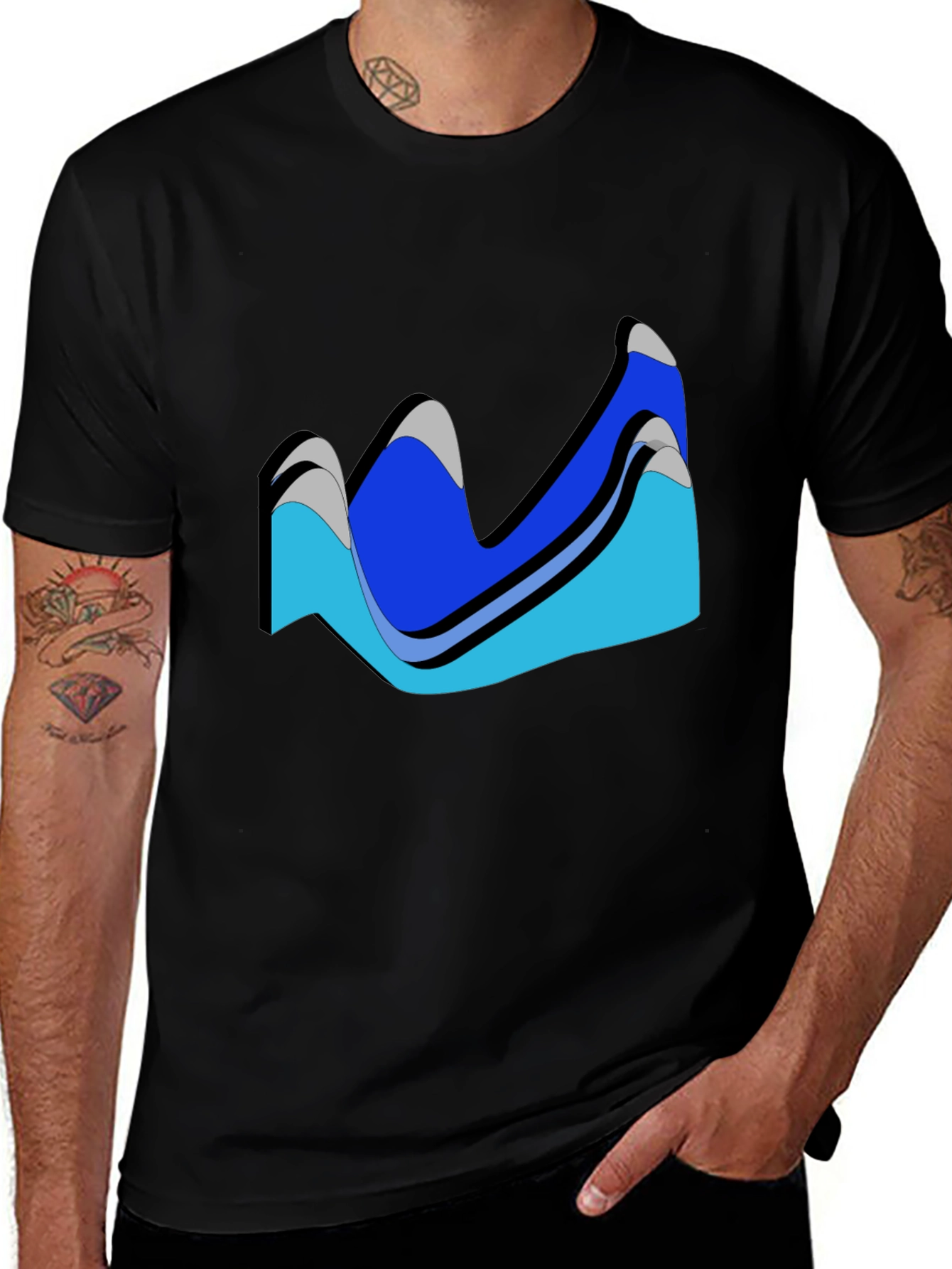 Abstract Wave Design Black T-Shirt