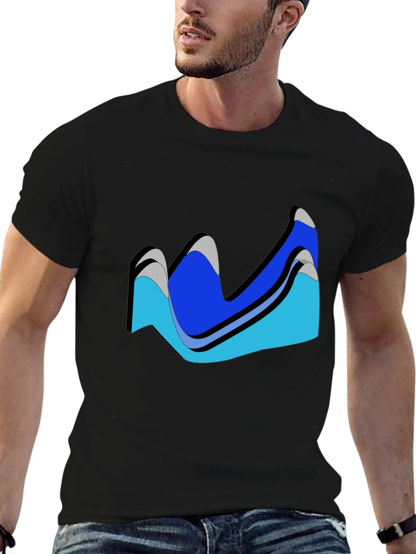 Abstract Wave Design Black T-Shirt