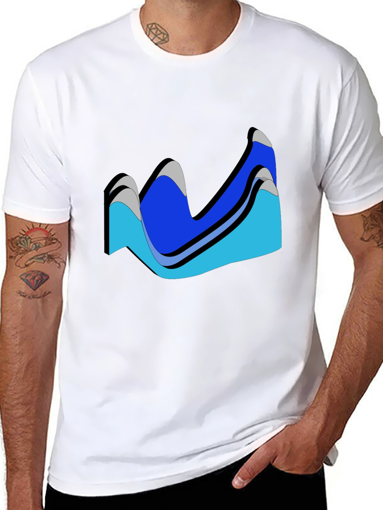 Abstract Wave Design Black T-Shirt