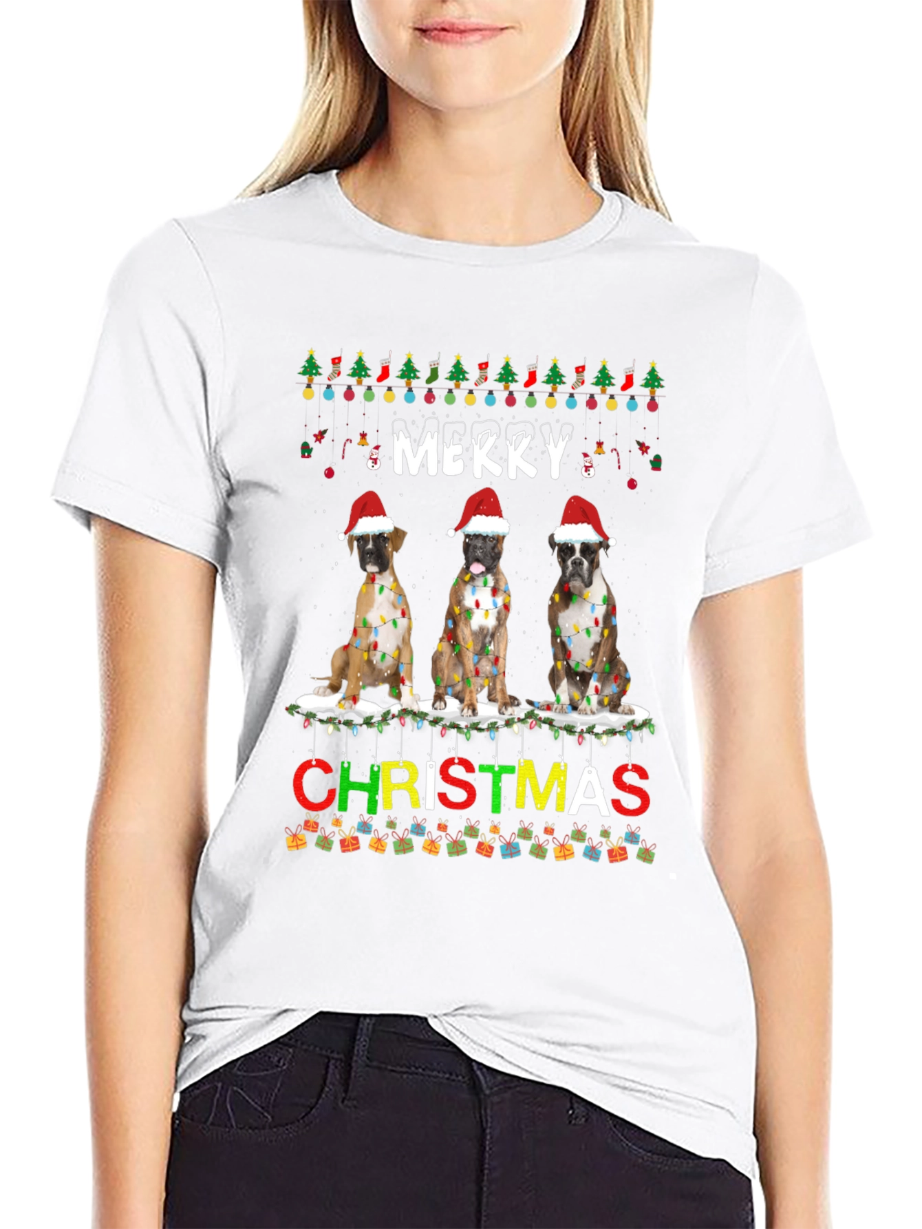 Merry Christmas Boxer Dog T-Shirt Festive Holiday Tee