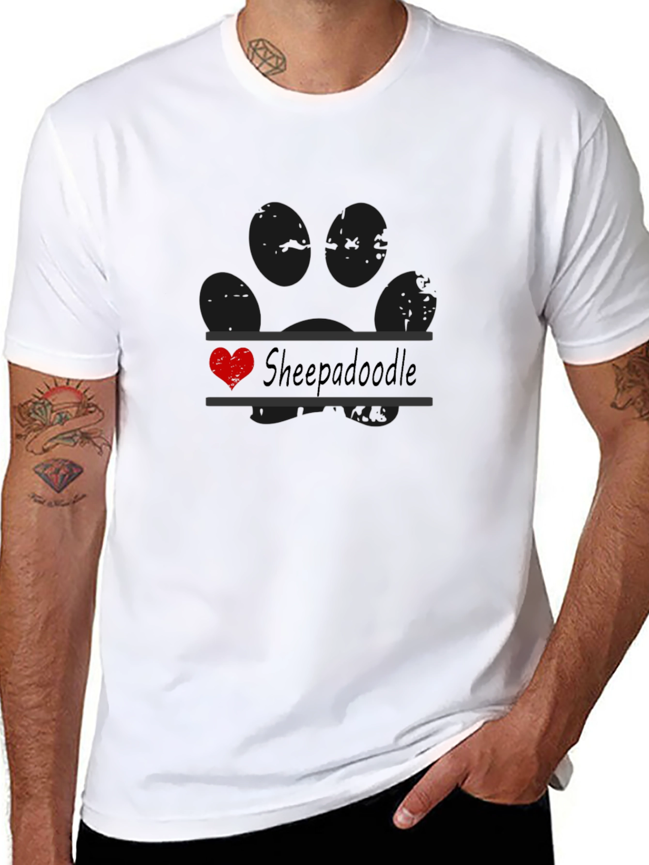 Sheepadoodle Paw Print T-Shirt - Dog Lover Tee