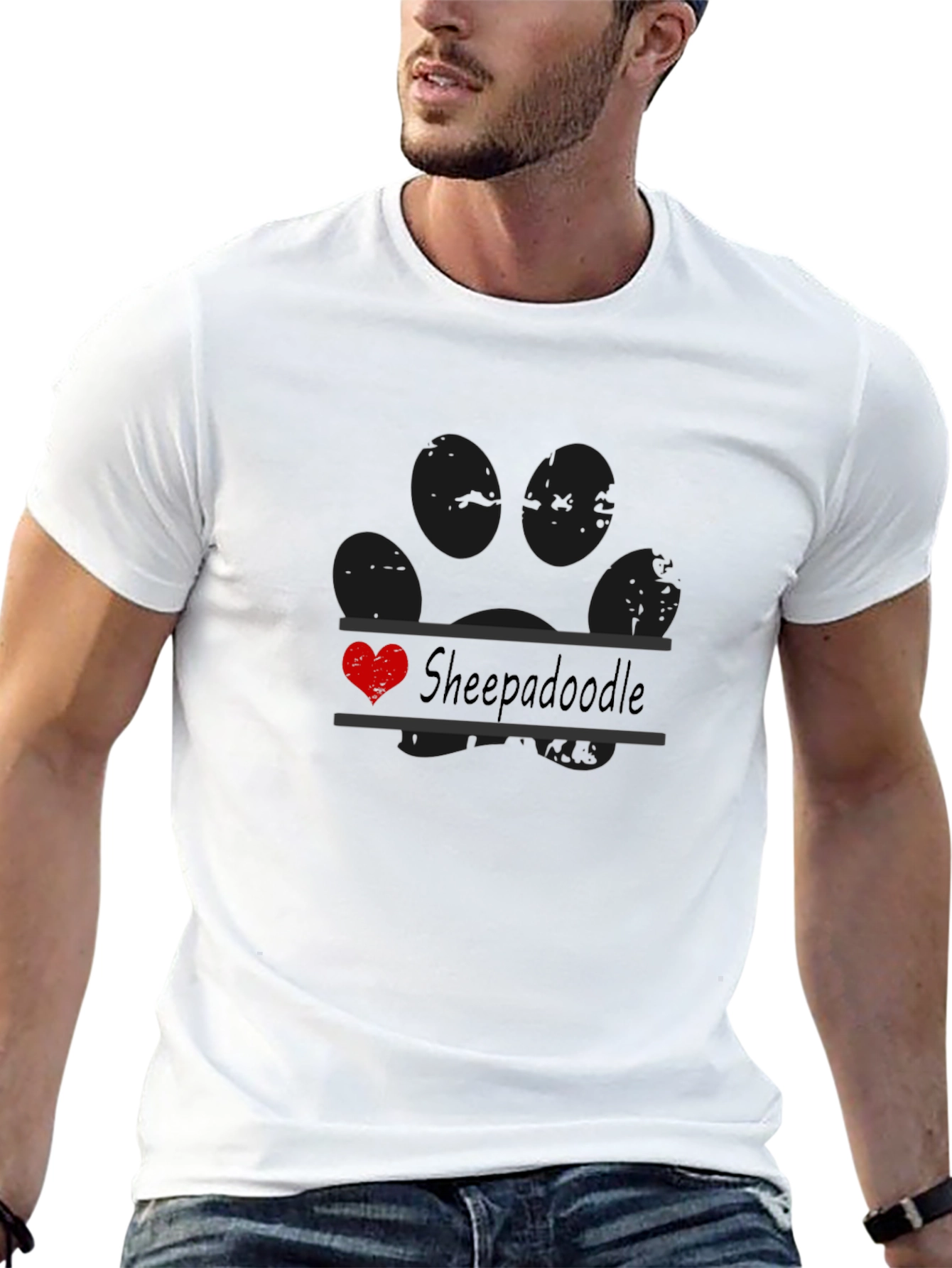 Sheepadoodle Paw Print T-Shirt - Dog Lover Tee
