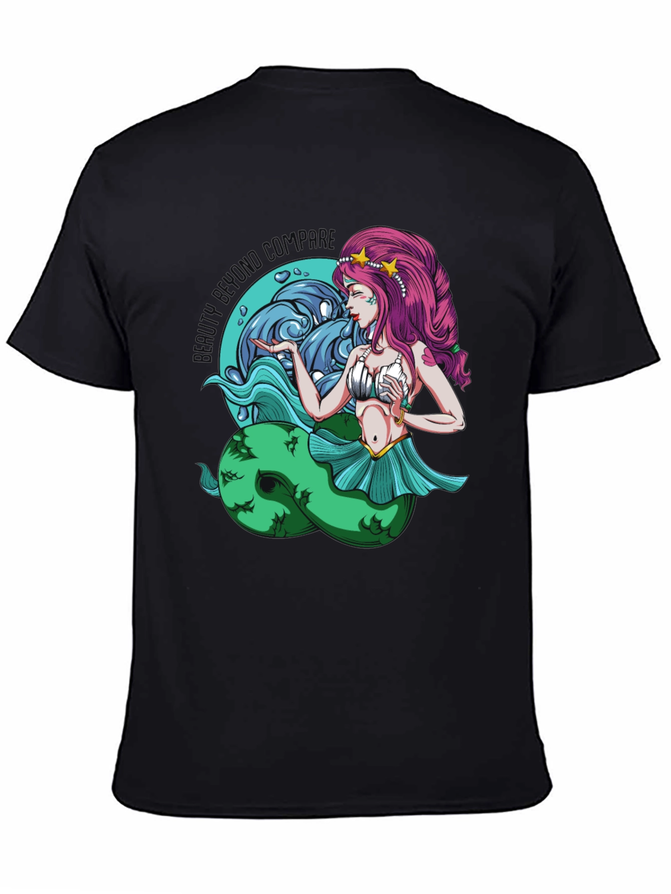Mermaid Graphic Tee - Black Cotton T-Shirt