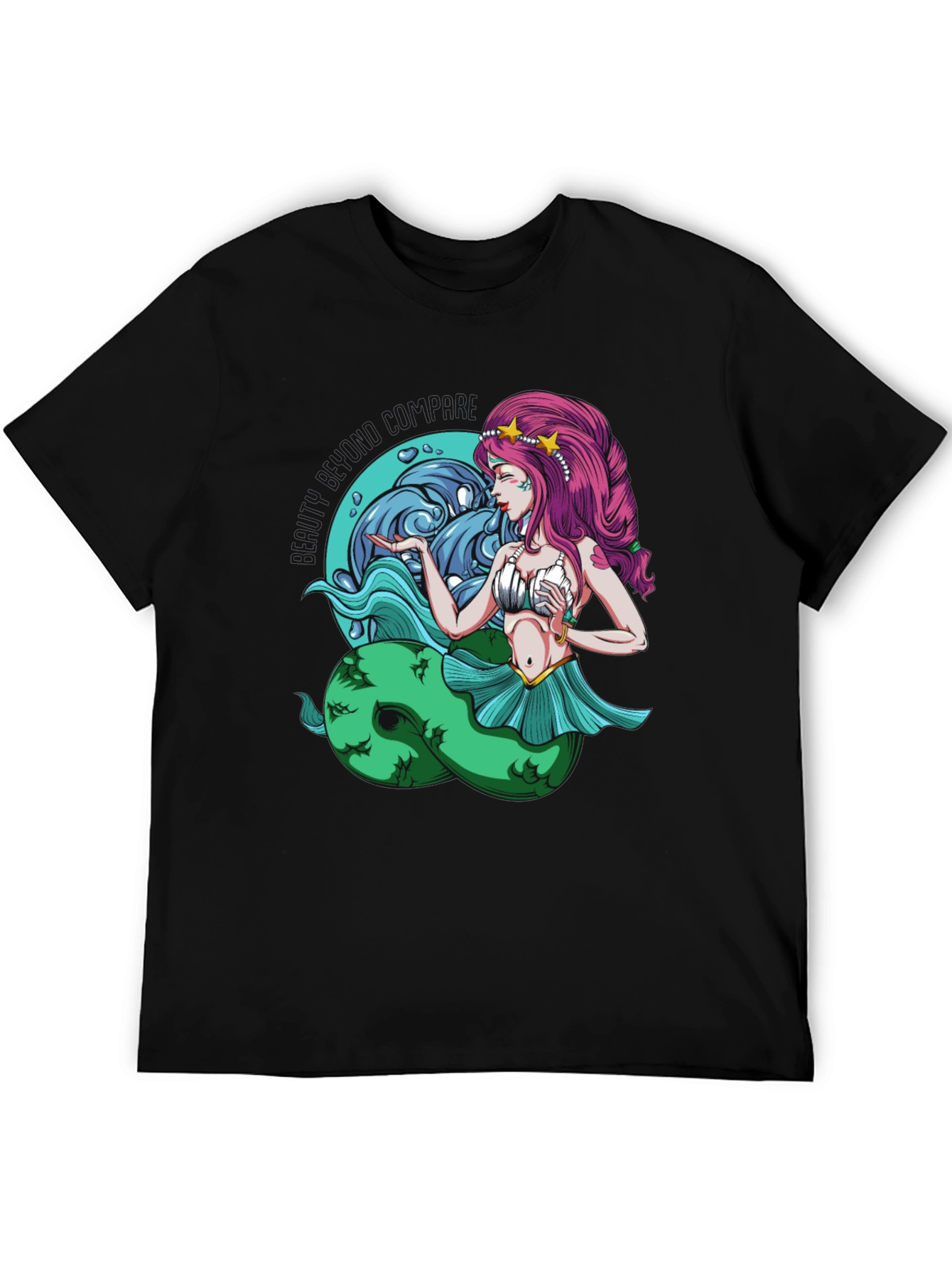 Mermaid Graphic Tee - Black Cotton T-Shirt
