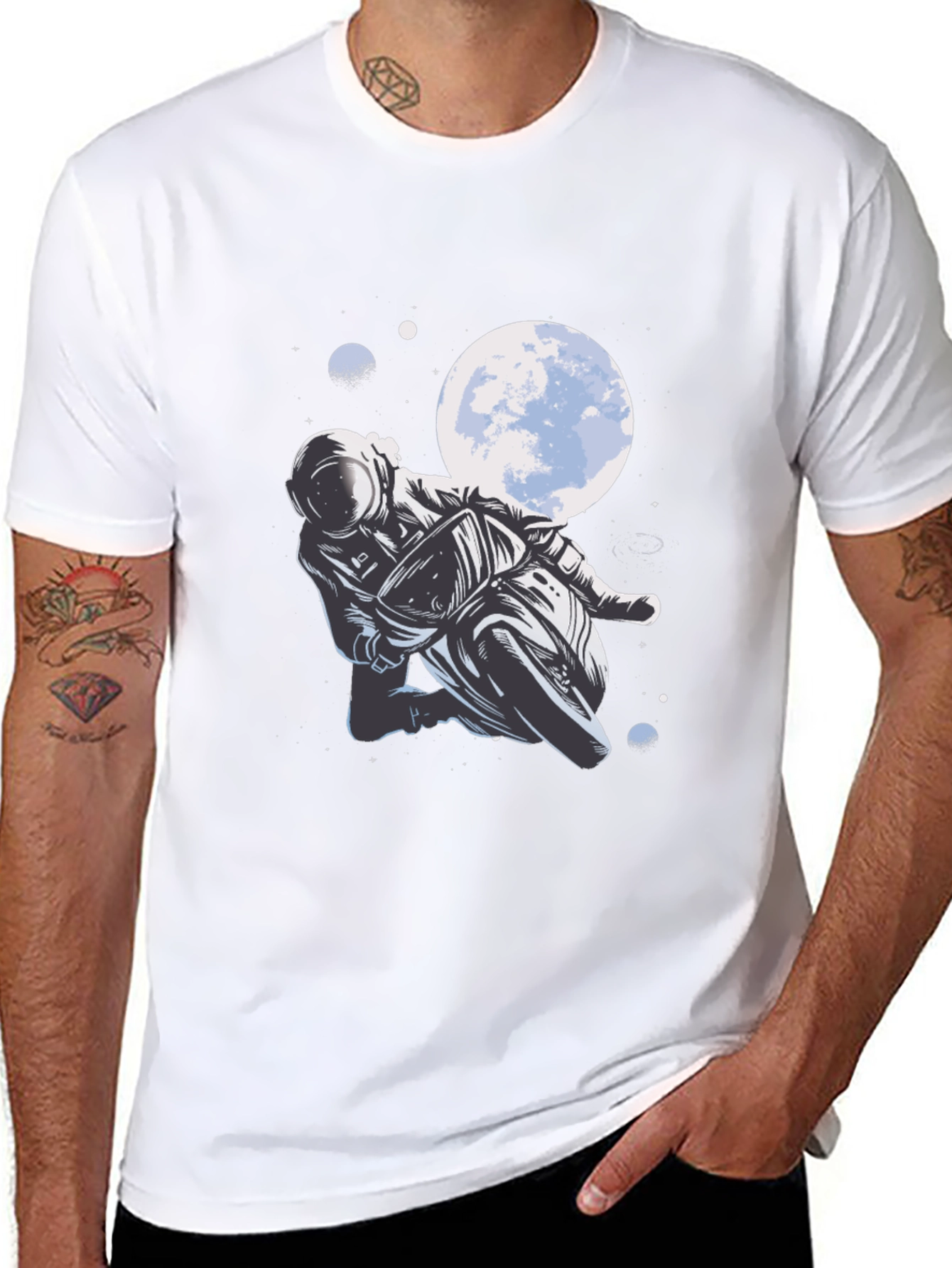 Astronaut Biker T-Shirt - Space Motorcycle Rider Tee
