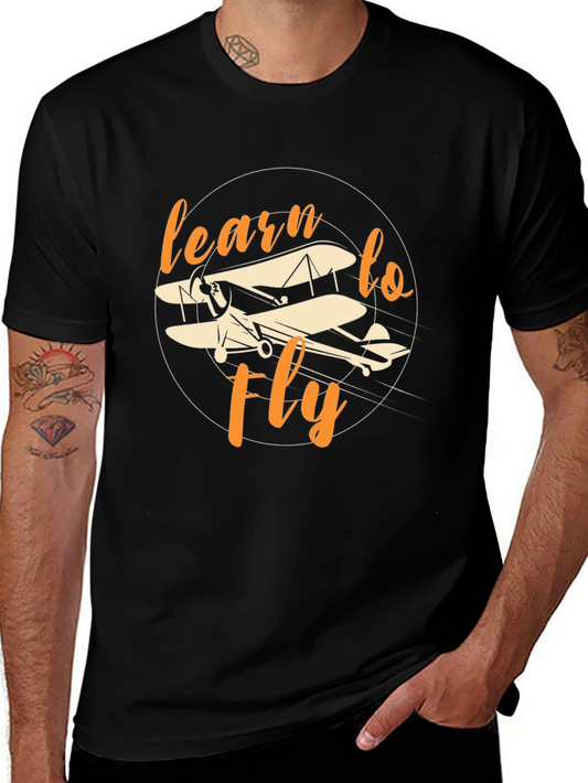 Learn to Fly Vintage Biplane Graphic T-Shirt