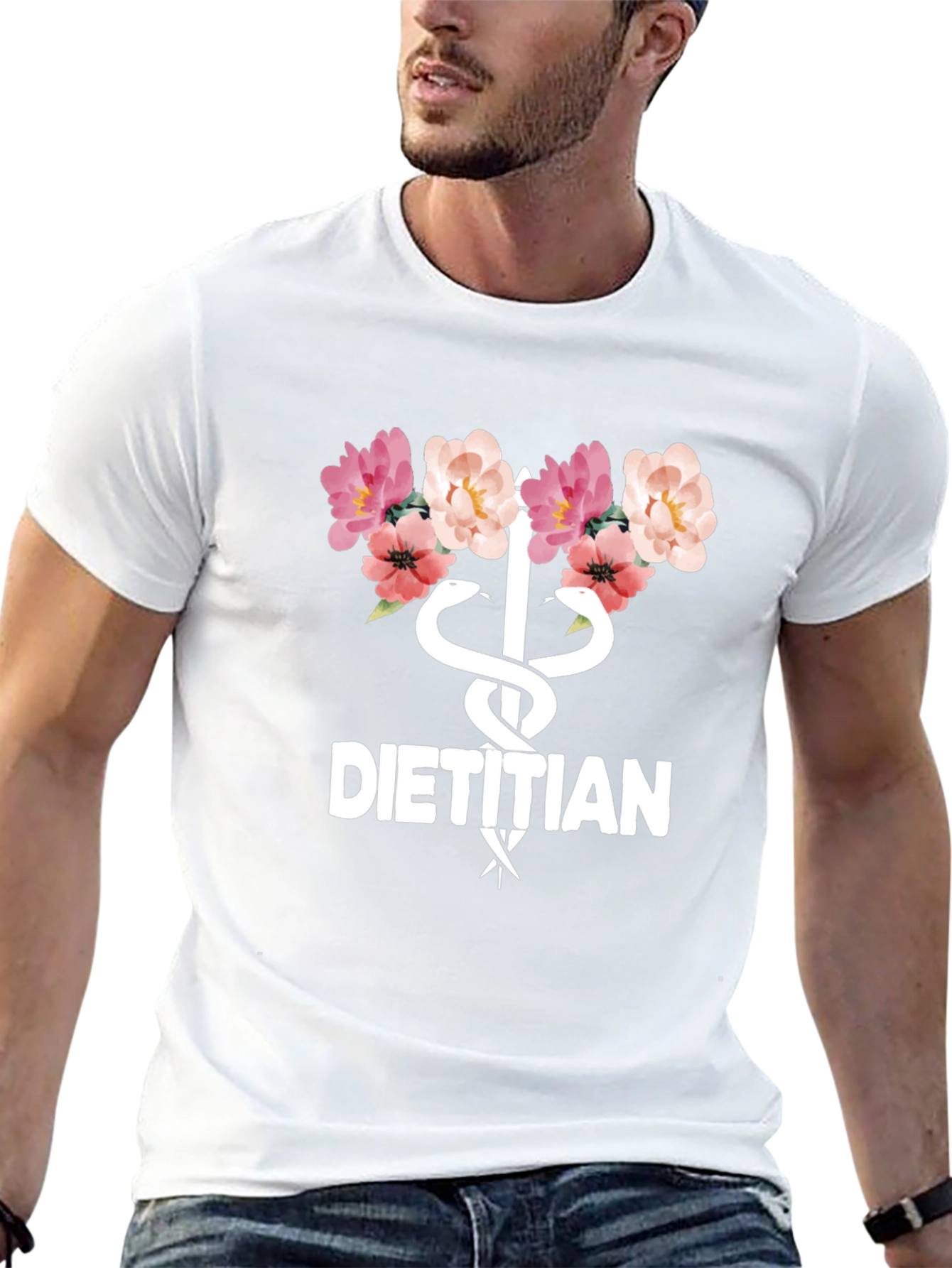 Floral Dietitian T-Shirt - Stylish Medical Professional Apparel