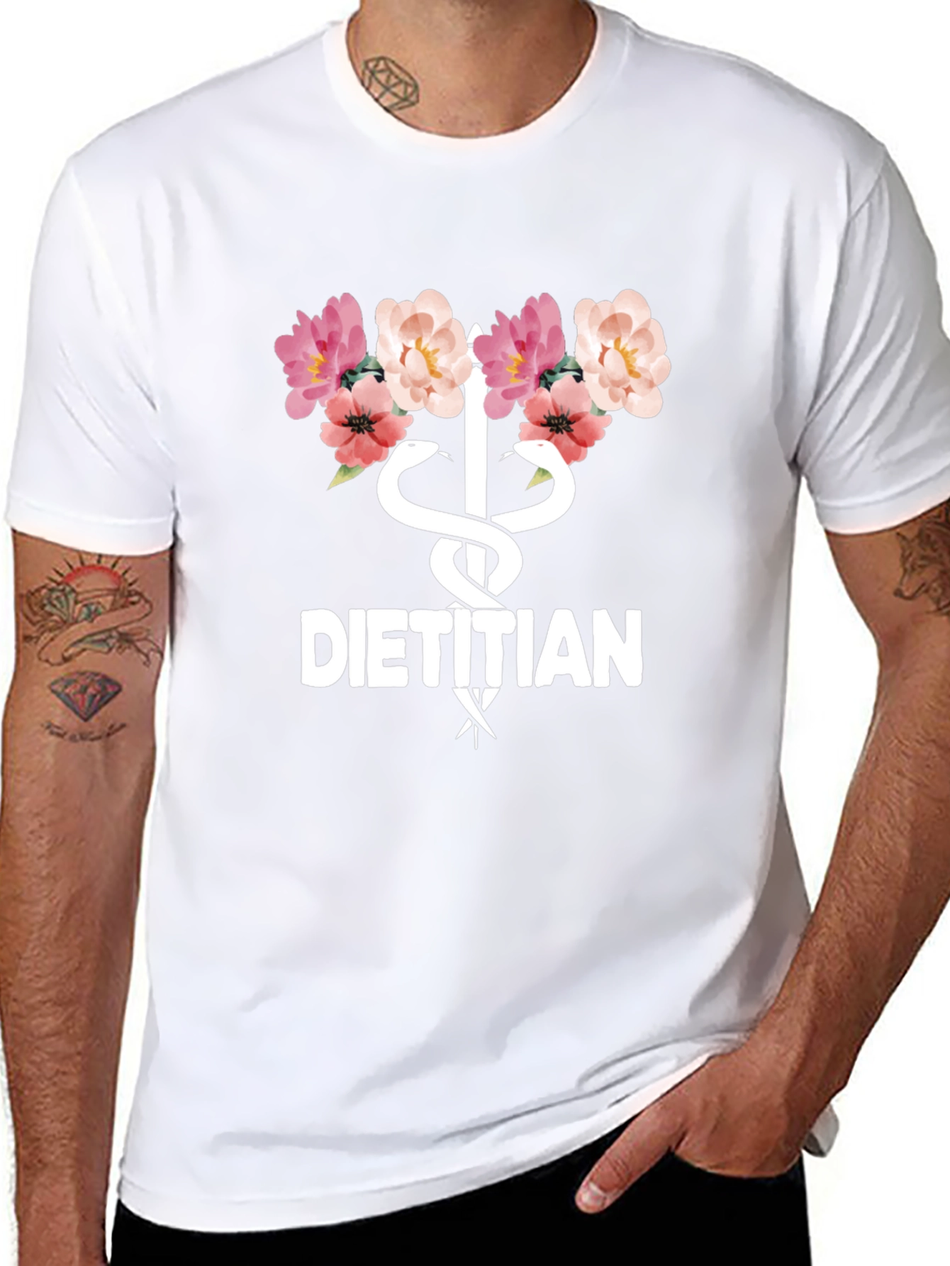 Floral Dietitian T-Shirt - Stylish Medical Professional Apparel