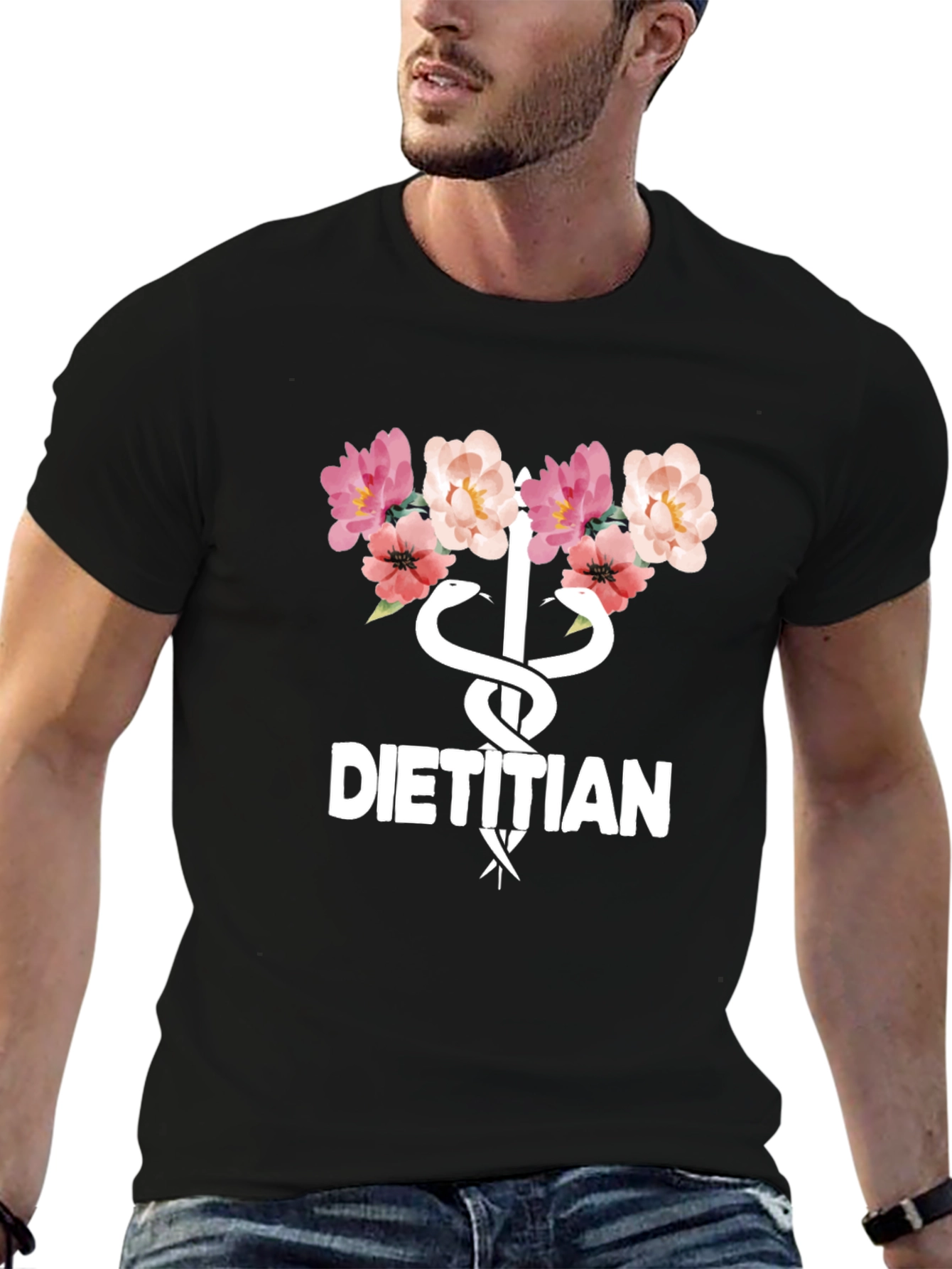 Floral Dietitian T-Shirt - Stylish Medical Professional Apparel