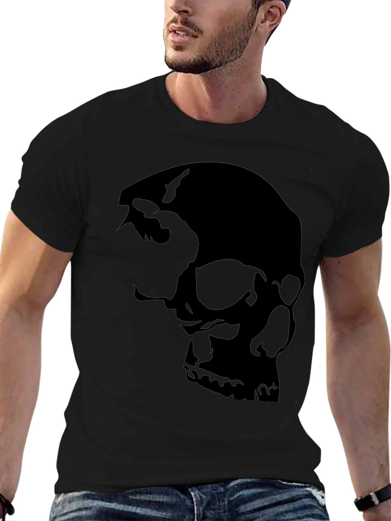 Edgy Skull Graphic Tee - Black
