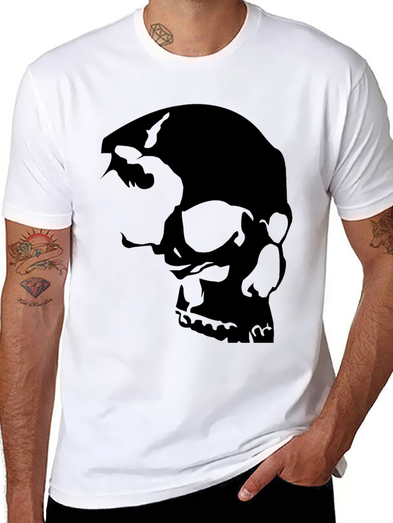 Edgy Skull Graphic Tee - Black