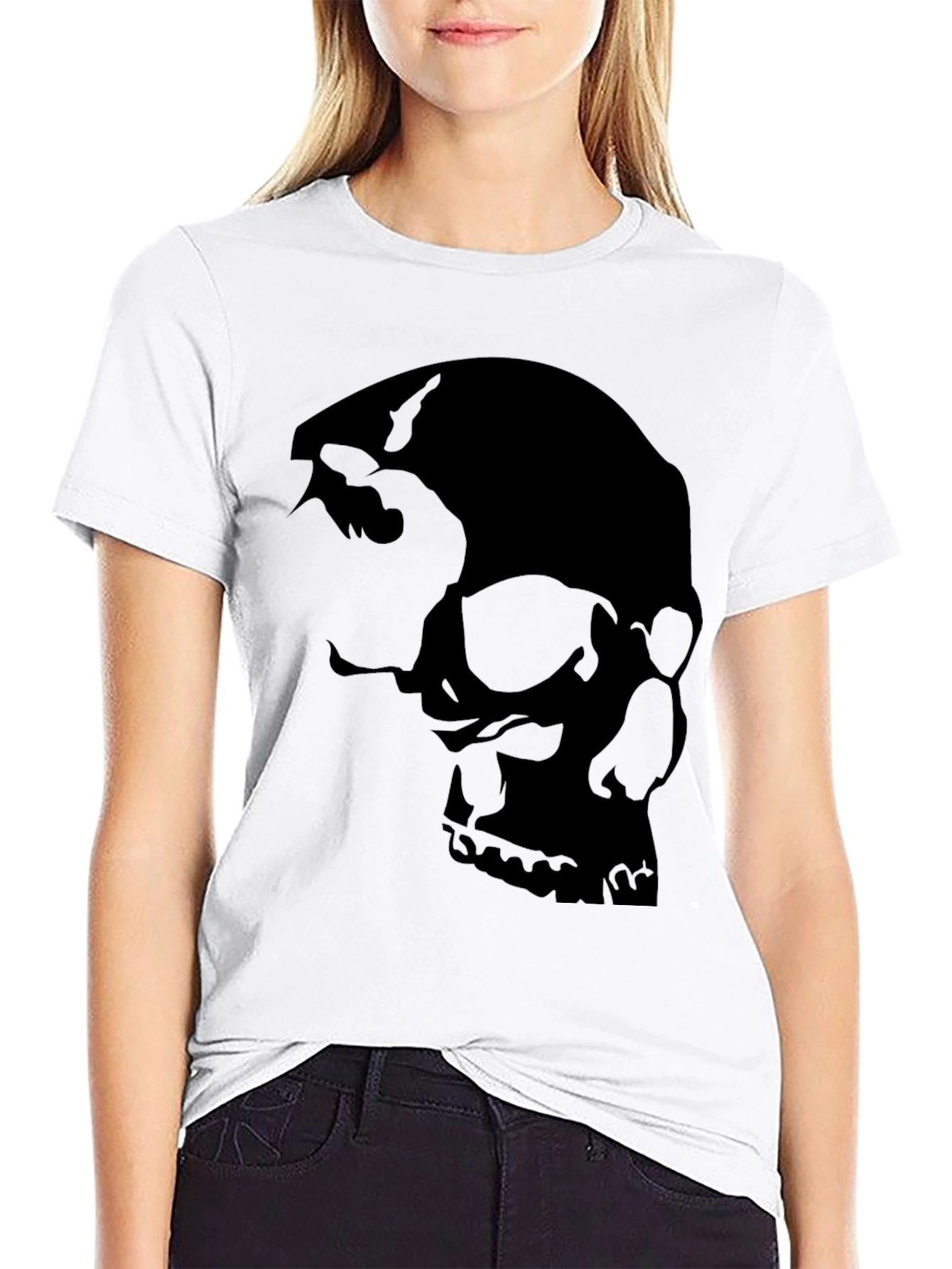 Edgy Skull Graphic Tee - Black