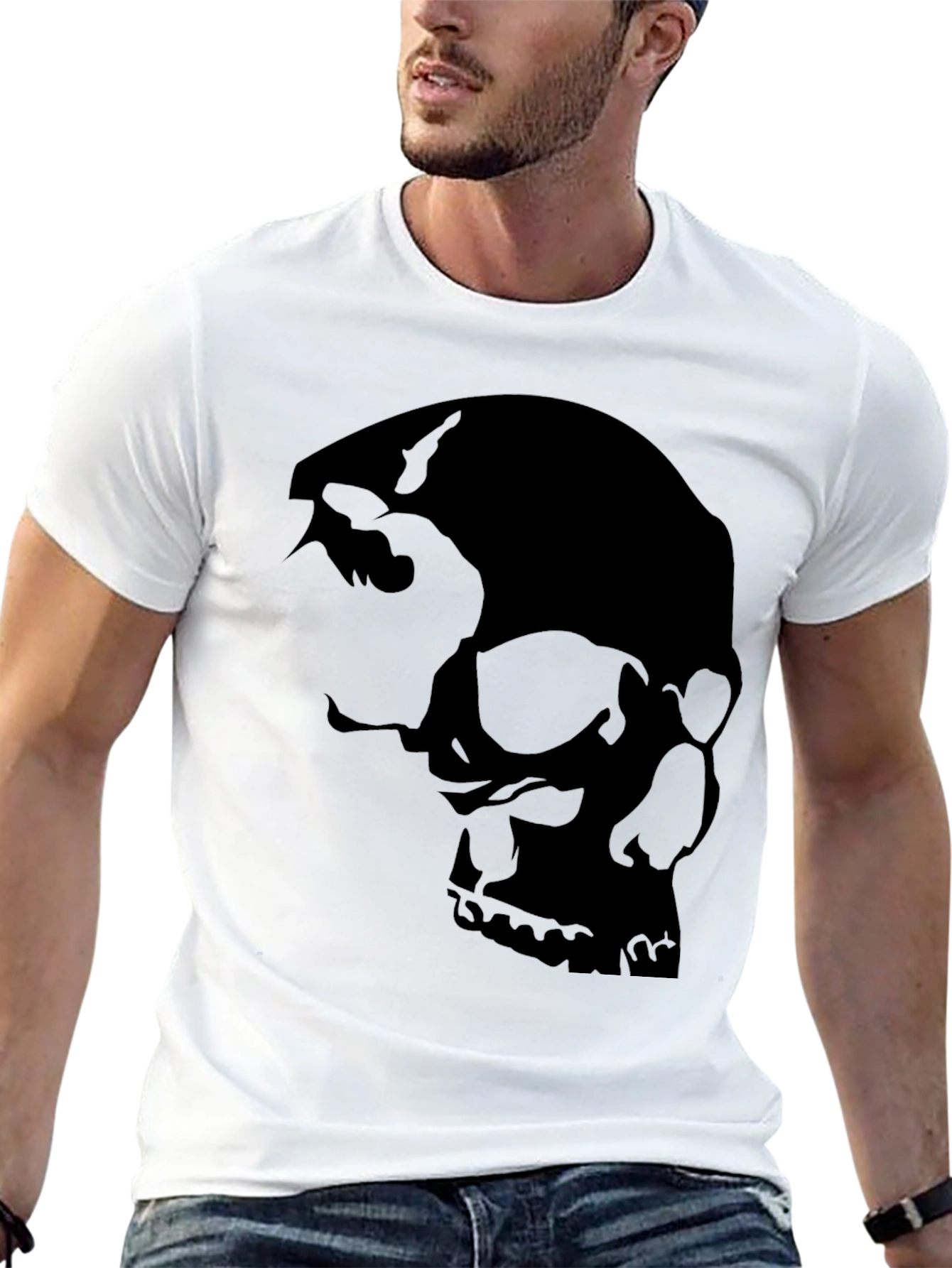 Edgy Skull Graphic Tee - Black