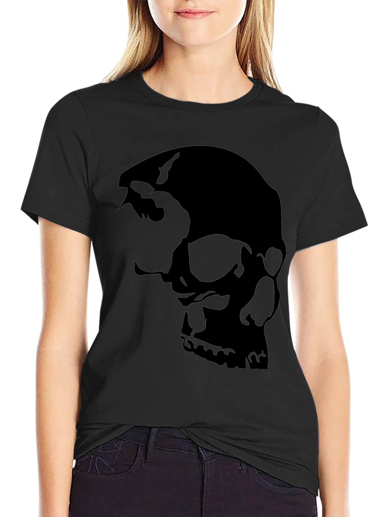 Edgy Skull Graphic Tee - Black