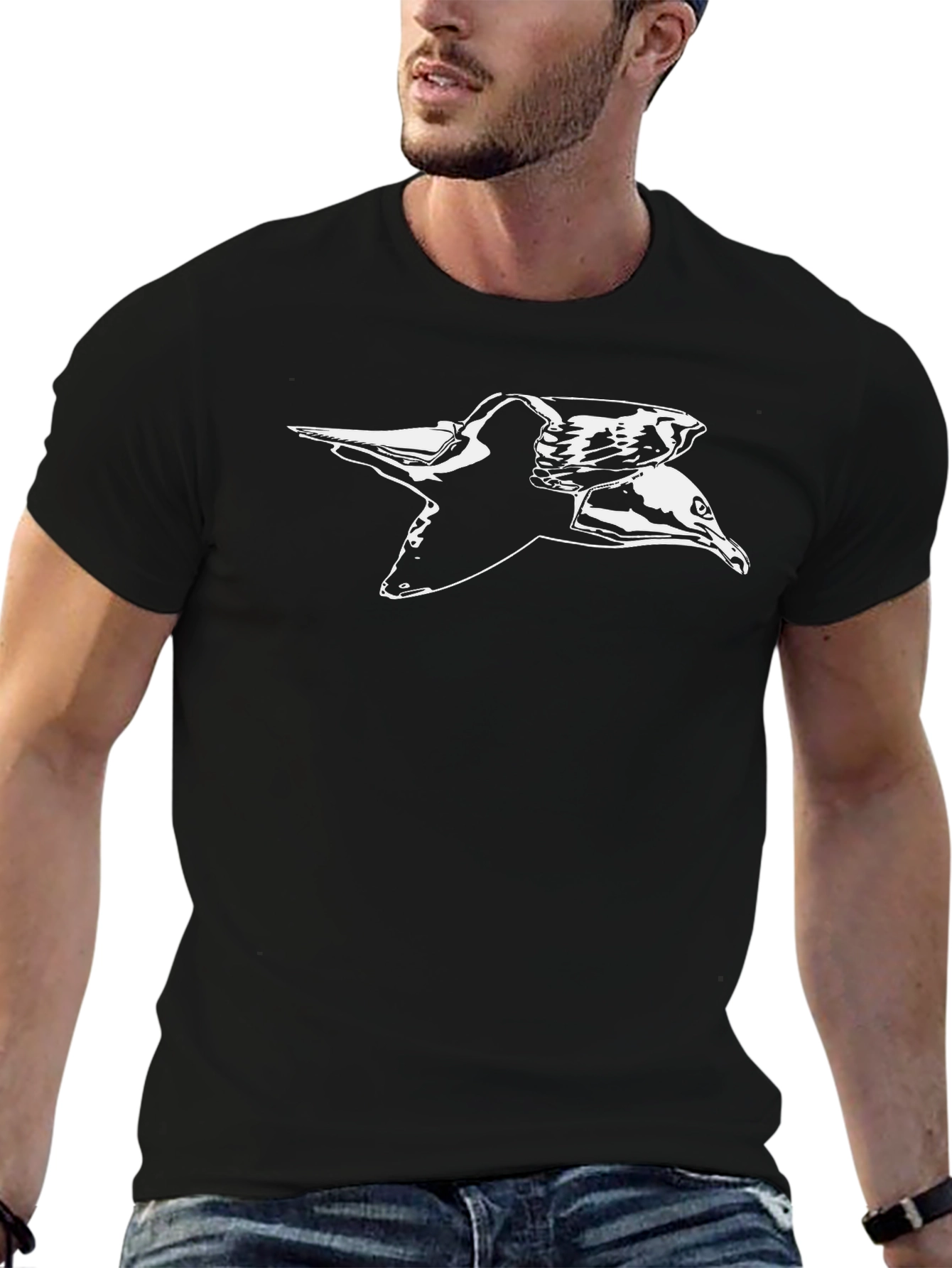 Black T-Shirt with Seagull Graphic