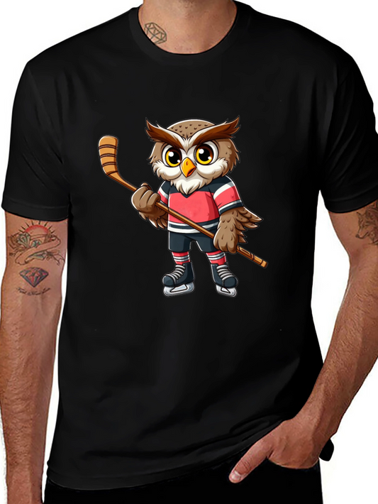 Hockey Owl Graphic Tee - Cool Bird Lovers T-Shirt
