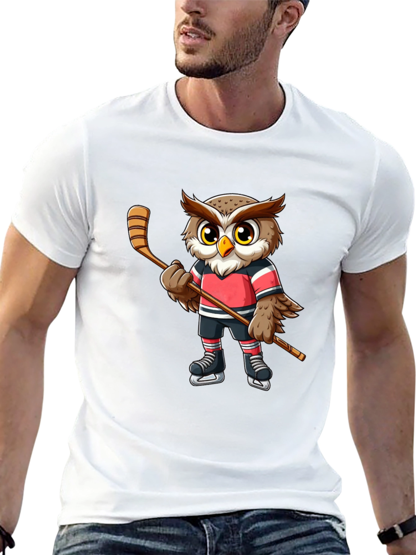 Hockey Owl Graphic Tee - Cool Bird Lovers T-Shirt
