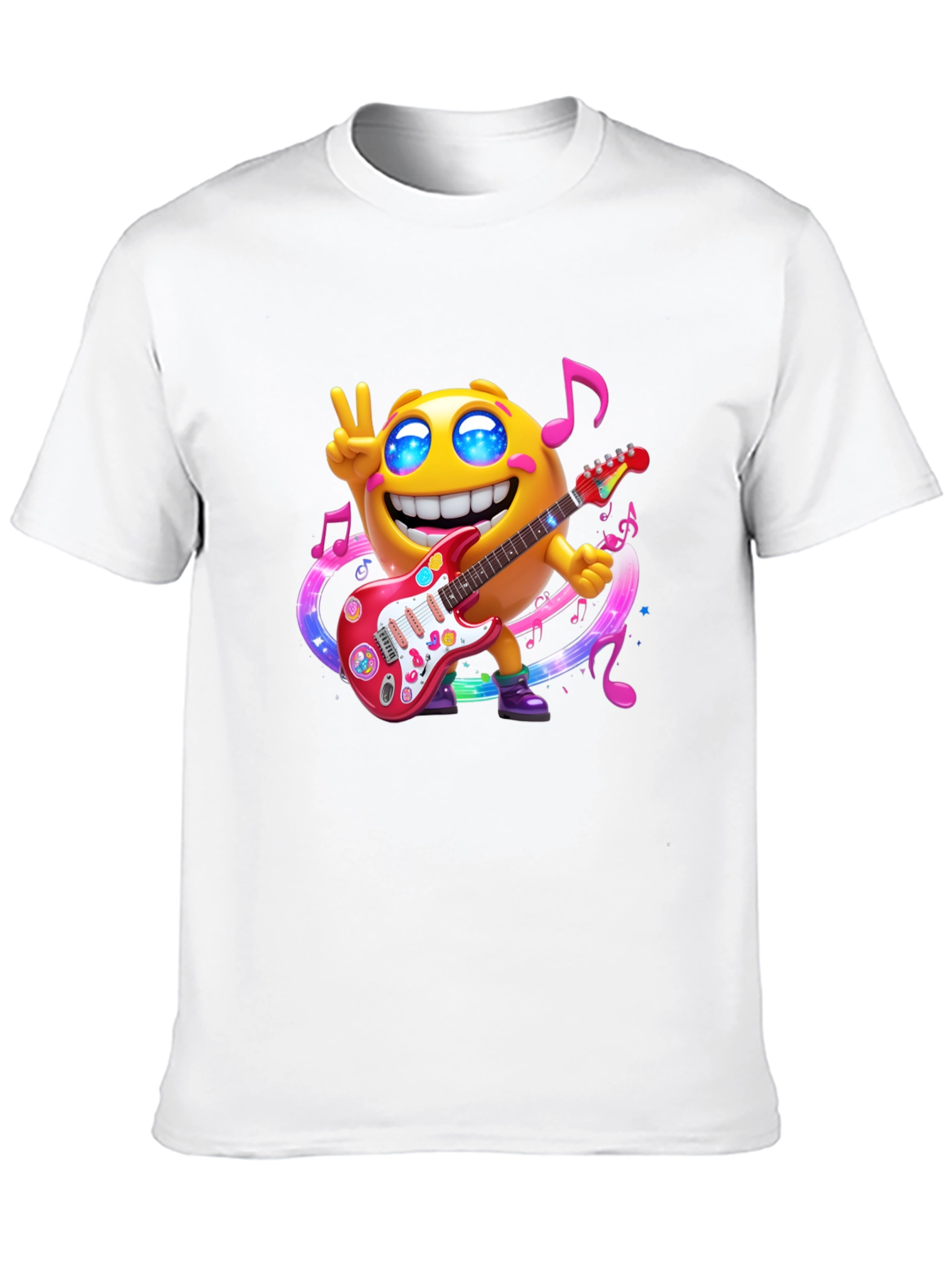 Cool Emoji Guitar Player Black T-Shirt