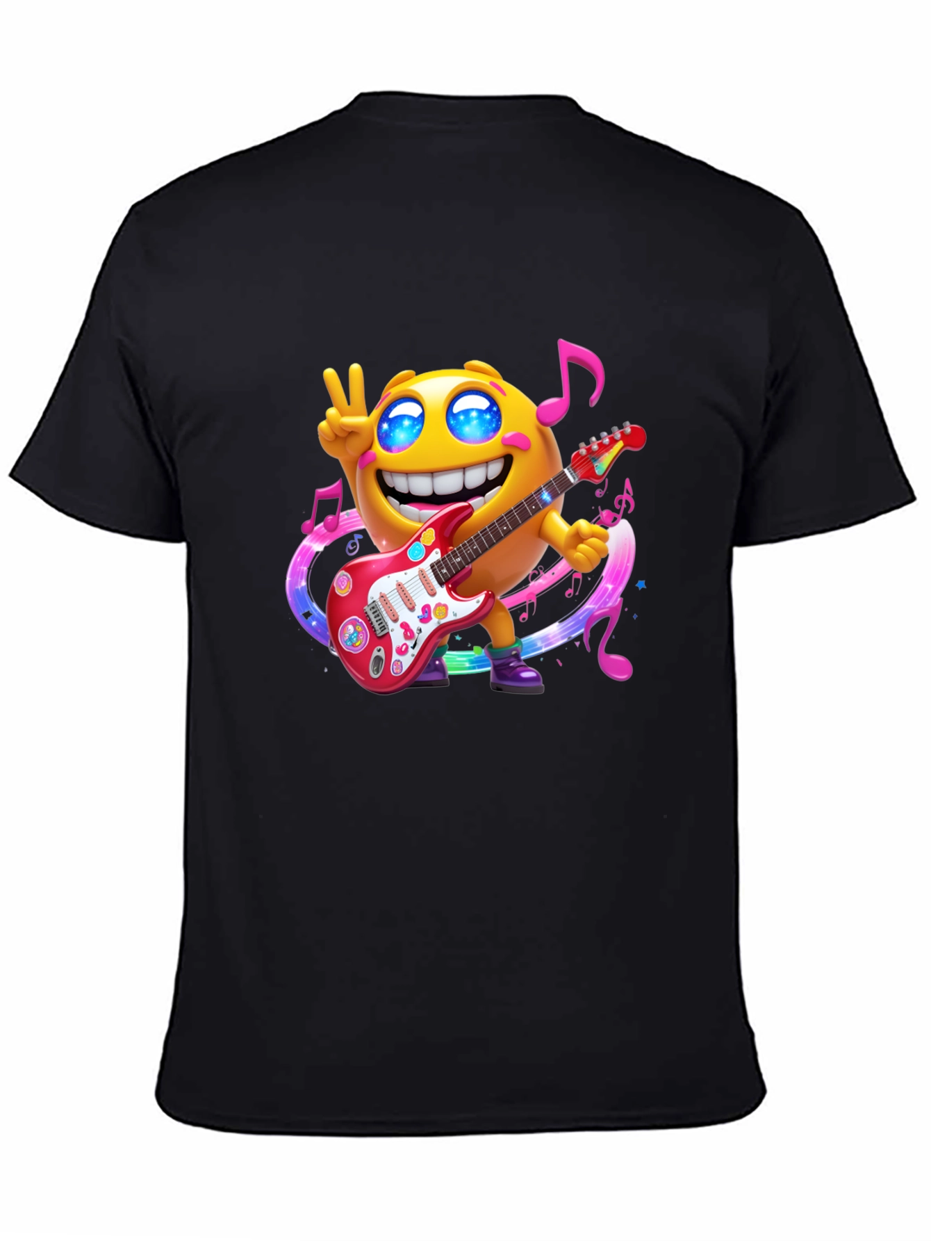 Cool Emoji Guitar Player Black T-Shirt