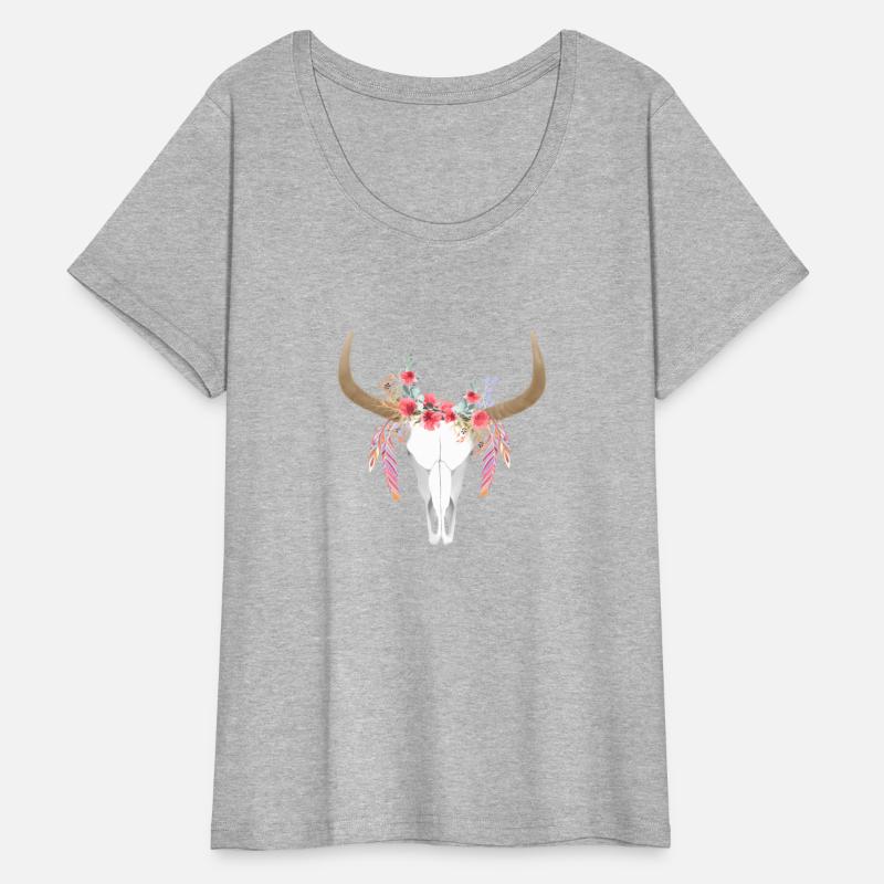 Floral Cow Skull With Feathers Bull Skull