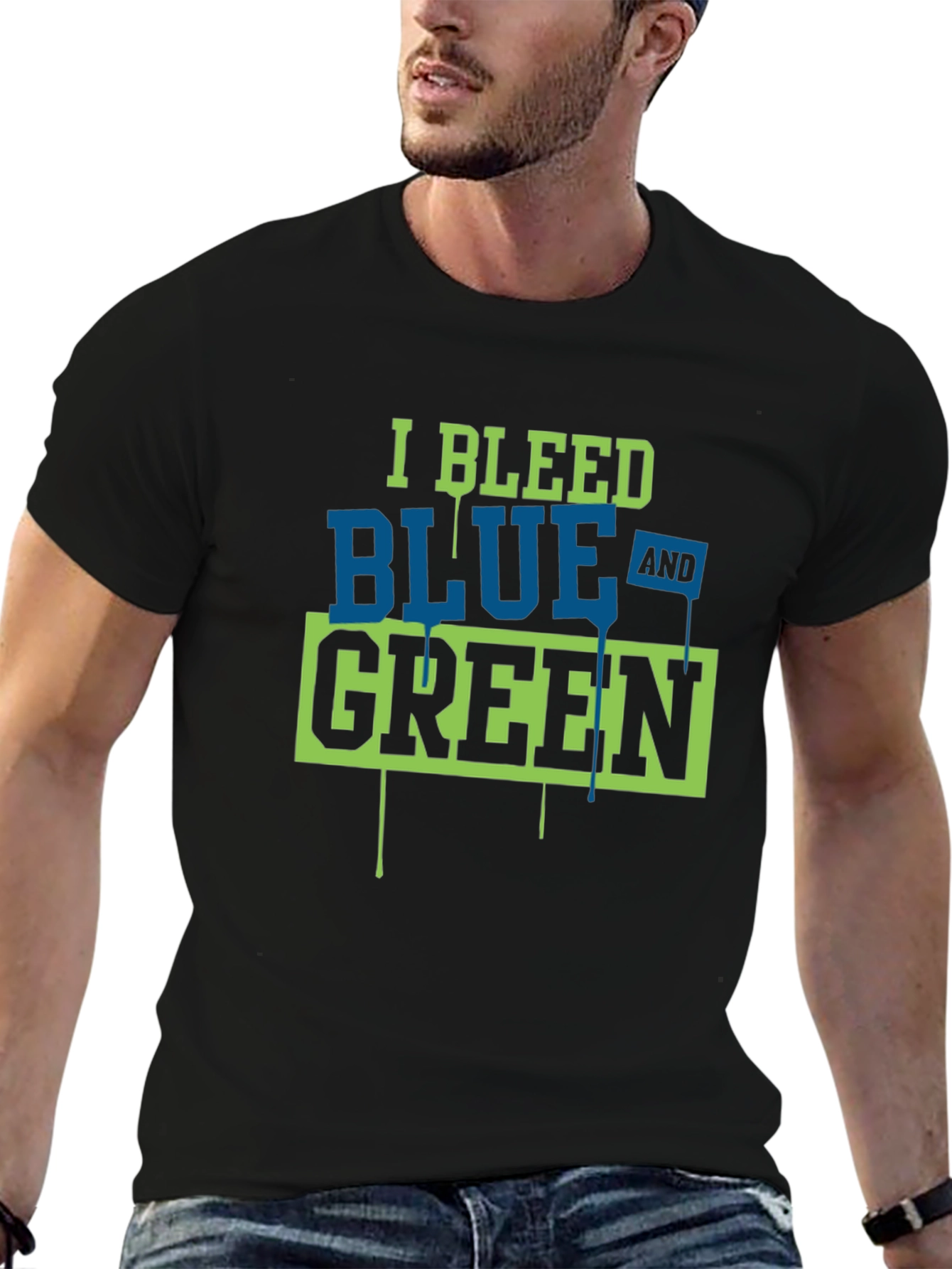 I Bleed Blue and Green Graphic T-Shirt
