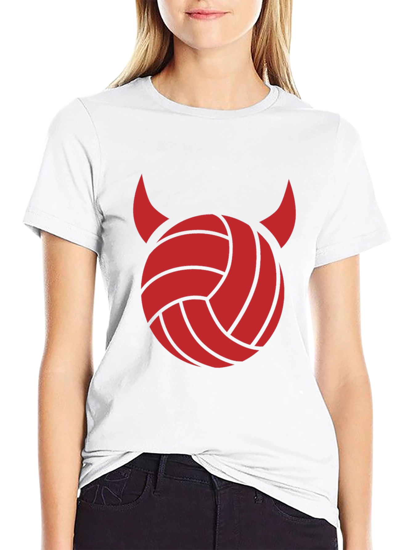 Devil Volleyball Graphic Tee - Black Cotton Shirt
