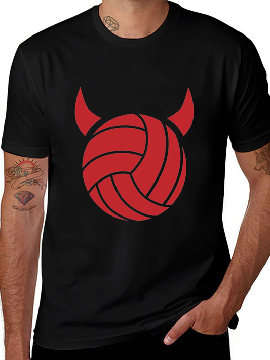 Devil Volleyball Graphic Tee - Black Cotton Shirt