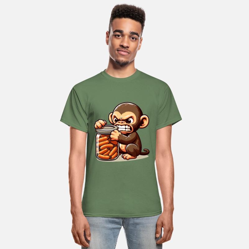 Frustrated monkey with sausage jar